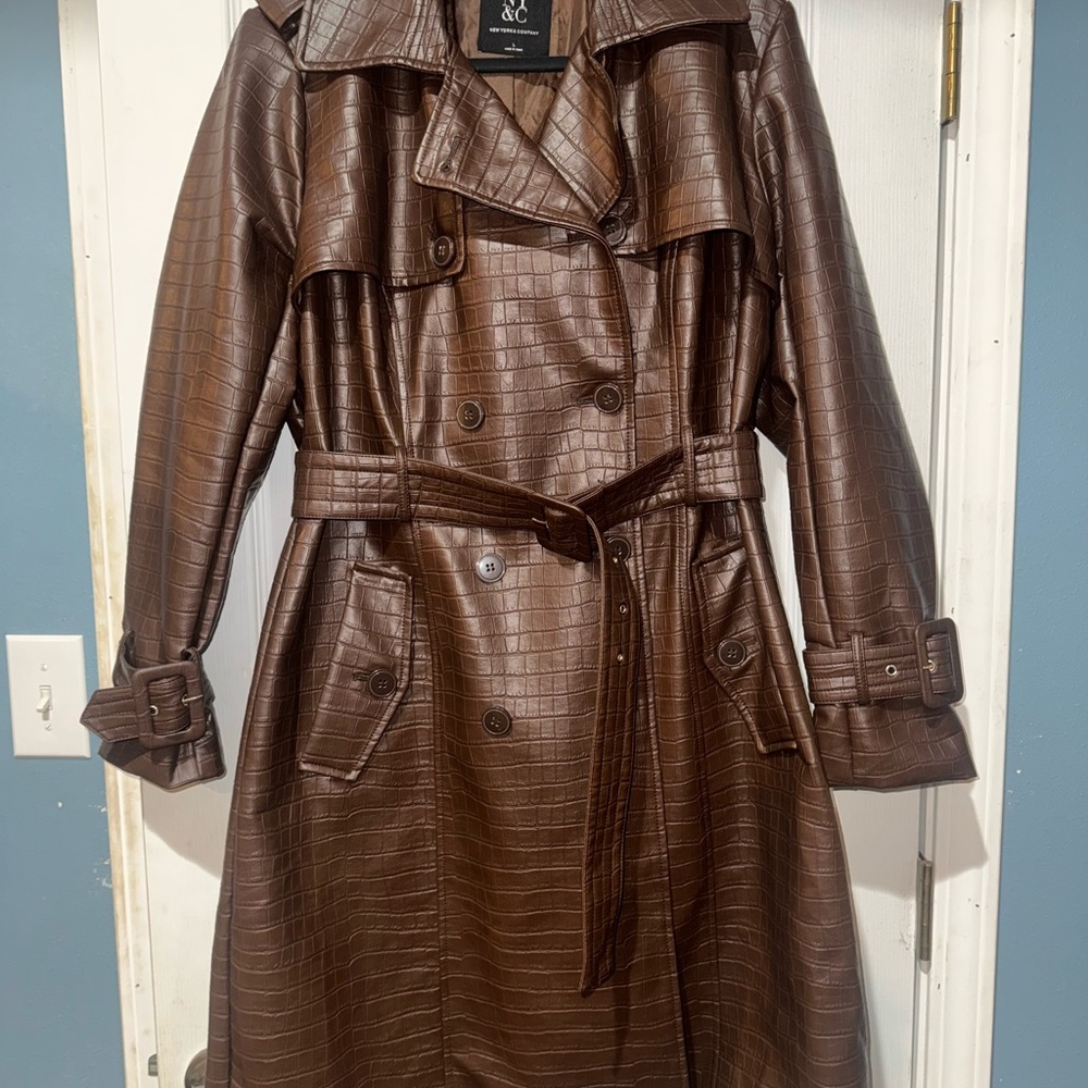 Brown Faux Leather Trench Coat